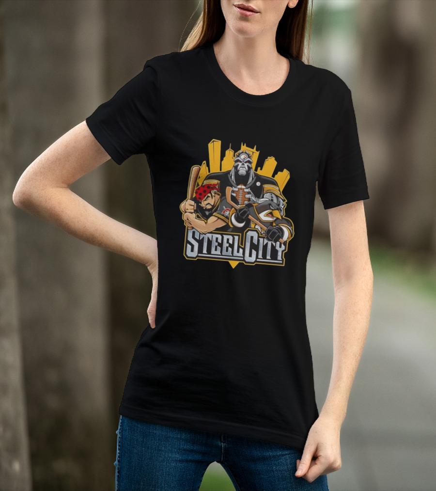 Steel City Pittsburgh Steelers Pirates Penguins Collage 2026 T-Shirt