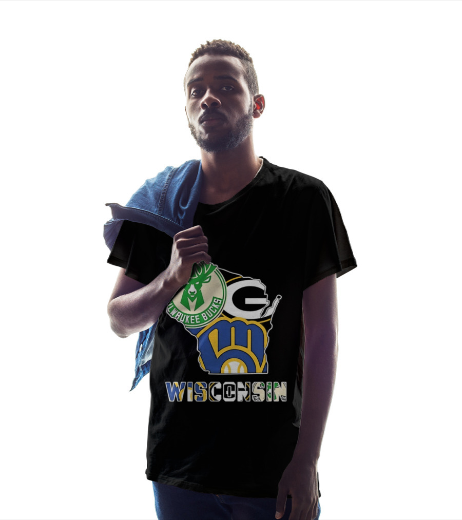 Milwaukee Bucks Green Bay Packers Milwaukee Brewers Wisconsin Map T-Shirt