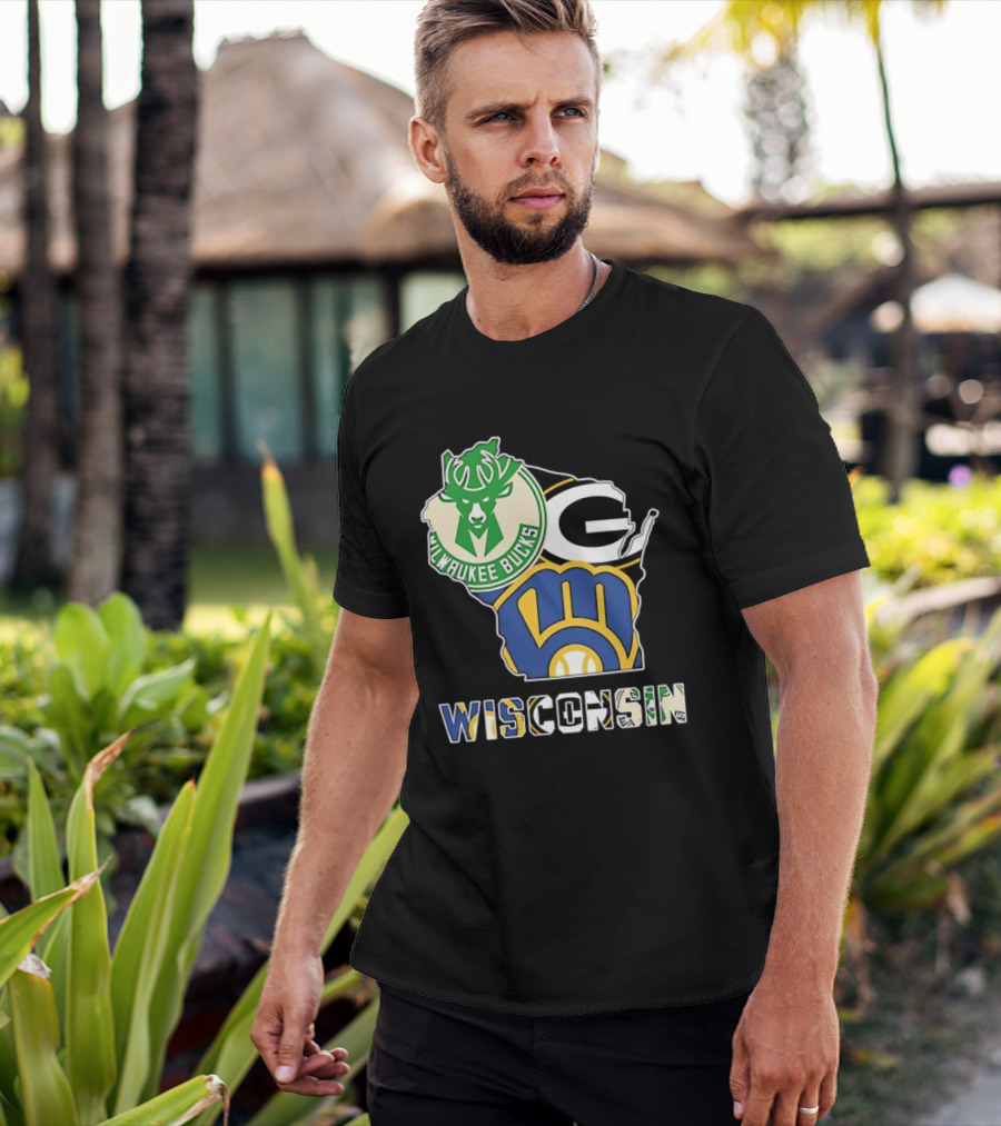 Milwaukee Bucks Green Bay Packers Milwaukee Brewers Wisconsin Map T-Shirt