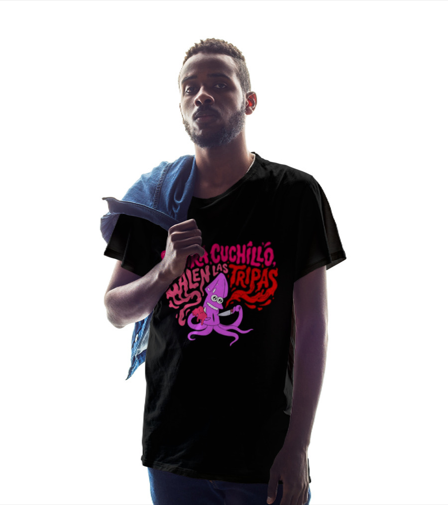 Entra Cuchillo Salen Las Tripas Squid Cartoon Knife Fun T-Shirt