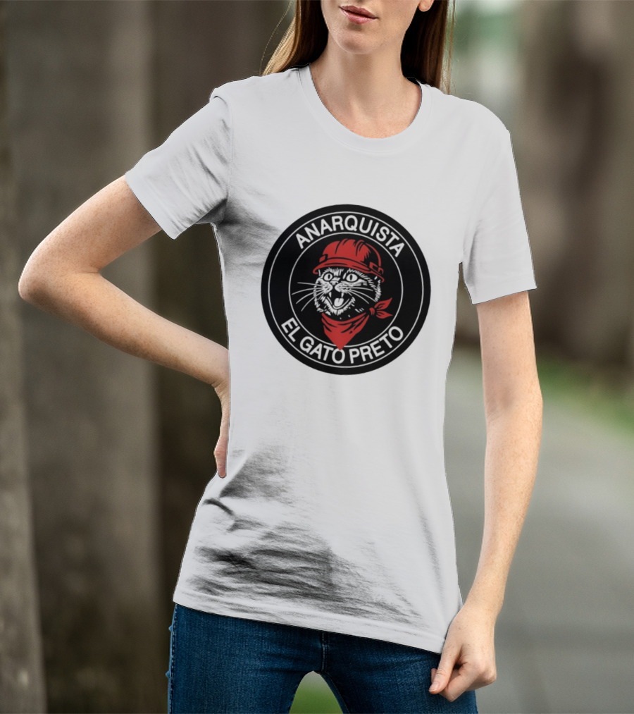 ANARQUISTA EL GATO PRETO Red Bandana Helmet Cat Meme T-Shirt