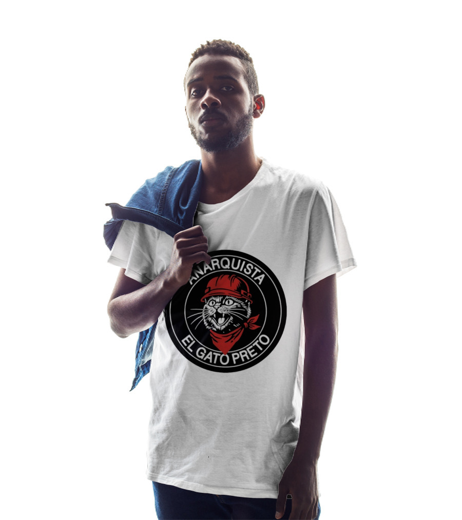 ANARQUISTA EL GATO PRETO Red Bandana Helmet Cat Meme T-Shirt