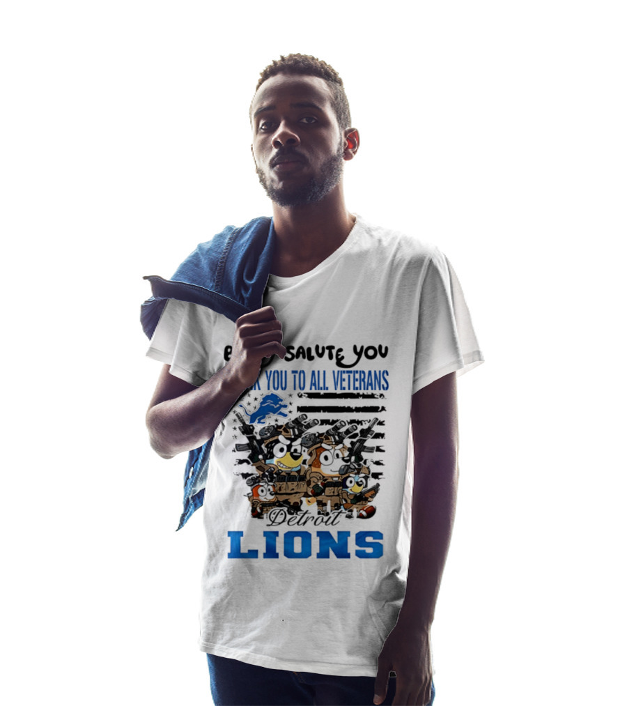 Bluey Salute You Thank You To All Veterans Detroit Lions T-Shirt