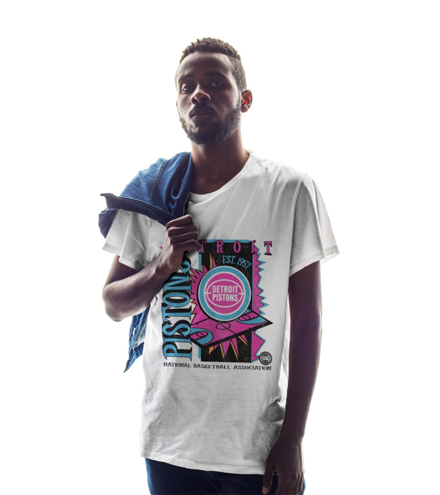 Detroit Pistons 1957 Est. Neon National Basketball Association Court T-Shirt