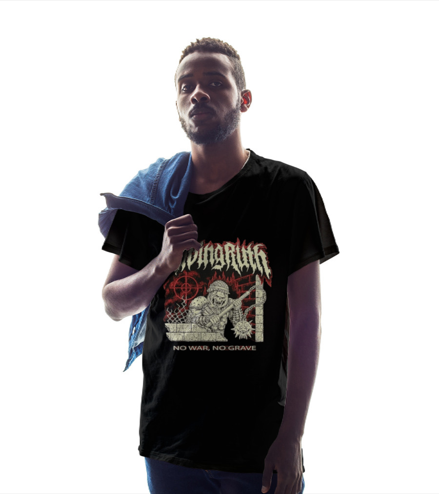Saving Ruin No War No Grave Death Metal Medieval Warrior Skeleton T-Shirt