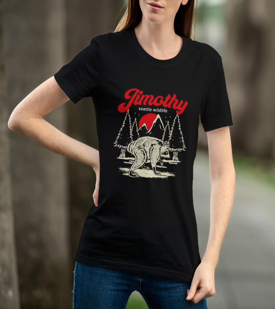 Jimothy Seattle Wildlife Raccoon Forest Moon Scene T-Shirt