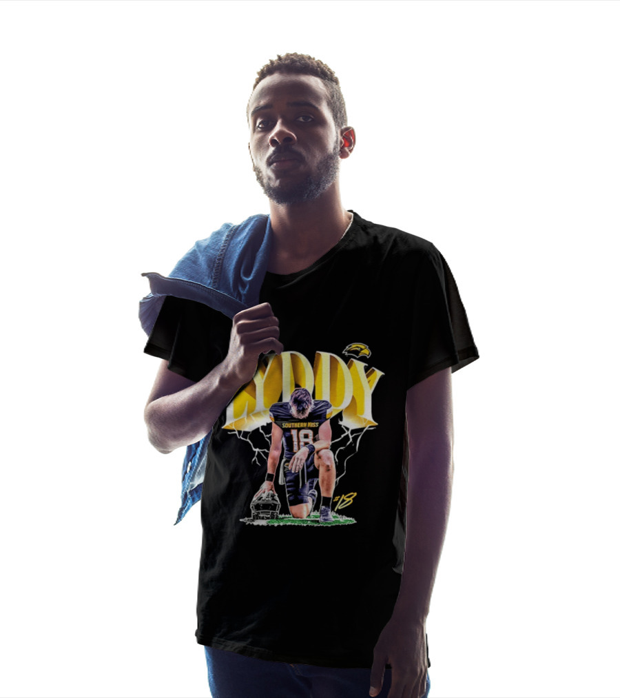 Landry Lyddy 18 Southern Miss Golden Eagles NCAA Football Player Lightning Kneeling Pose T-Shirt