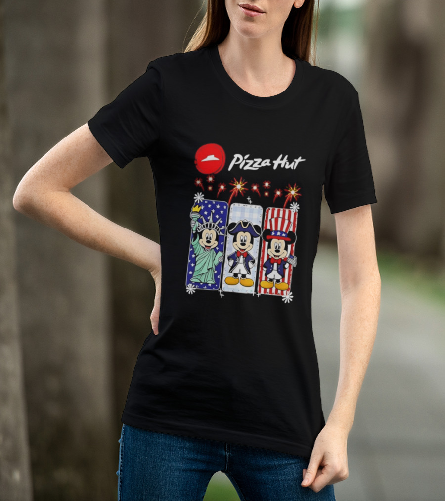 Mickey Mouse Pizza Hut America 250th Anniversary Celebration Statue Of Liberty Uncle Sam Patriotic T-Shirt