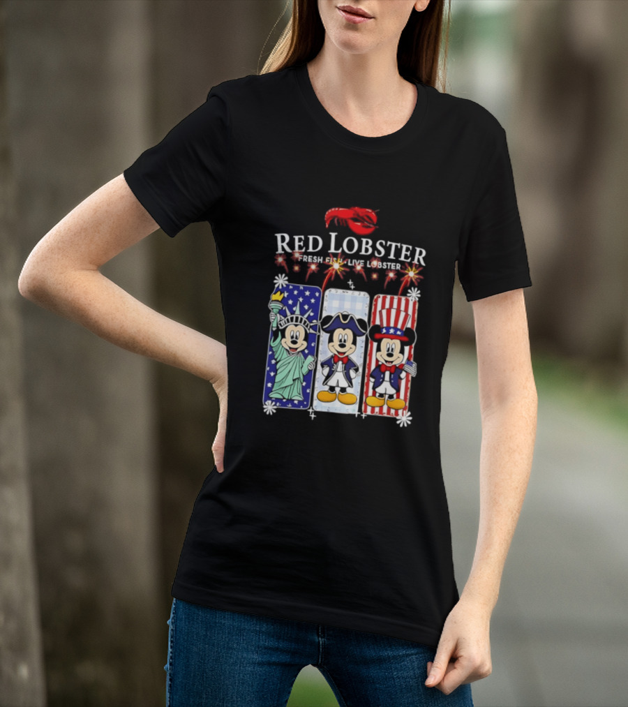 Red Lobster Mickey Mouse America 250th Anniversary Celebration Liberty George Washington Uncle Sam T-Shirt
