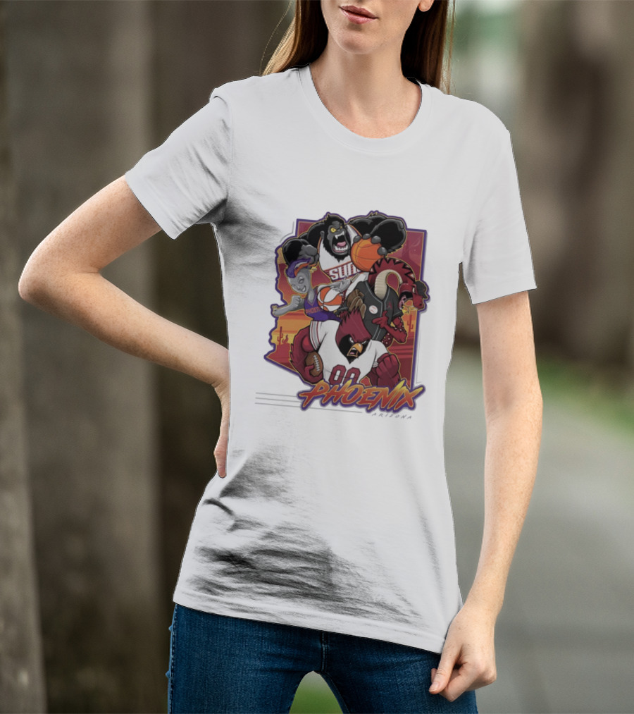 Phoenix Suns Gorilla Coyotes Snake Cardinals Bird Mascots Collage T-Shirt