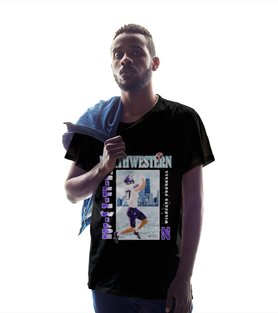 Northwestern Wildcats Football Griffin Wilde No 17 Chicago Skyline T-Shirt