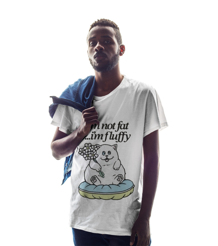I'm Not Fat I'm Fluffy Cat Holding Flowers On Cushion T-Shirt
