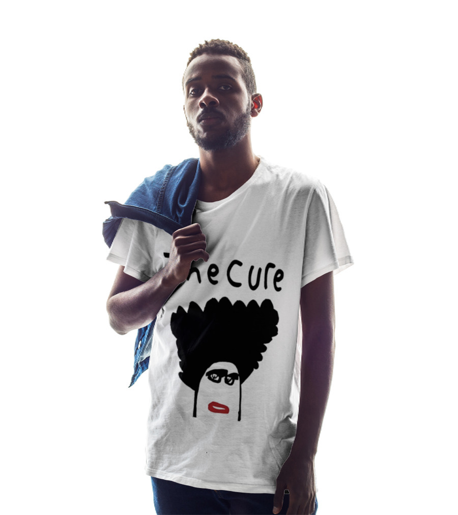 The Cure Hand Drawn Robert Smith Bold Hair Red Lips Black Glasses T-Shirt