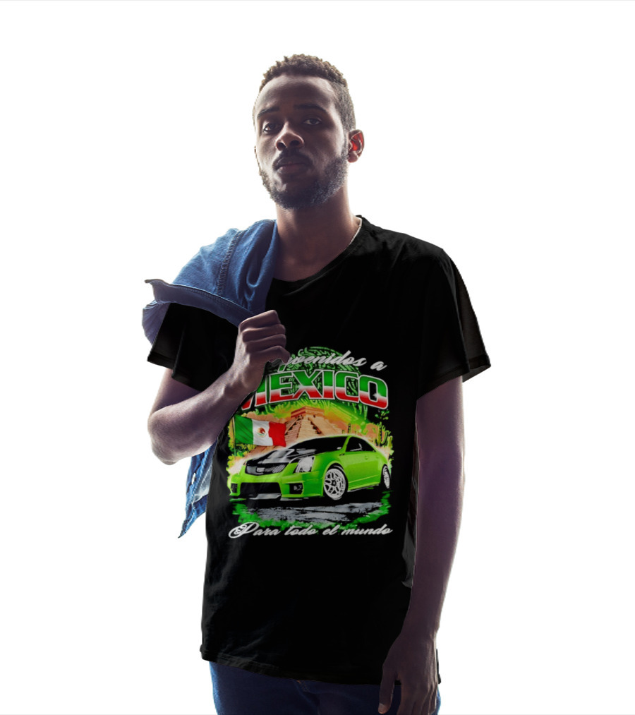 Bienvenidos A Mexico Green Car Pyramid Mexican Flag Para Todo El Mundo T-Shirt
