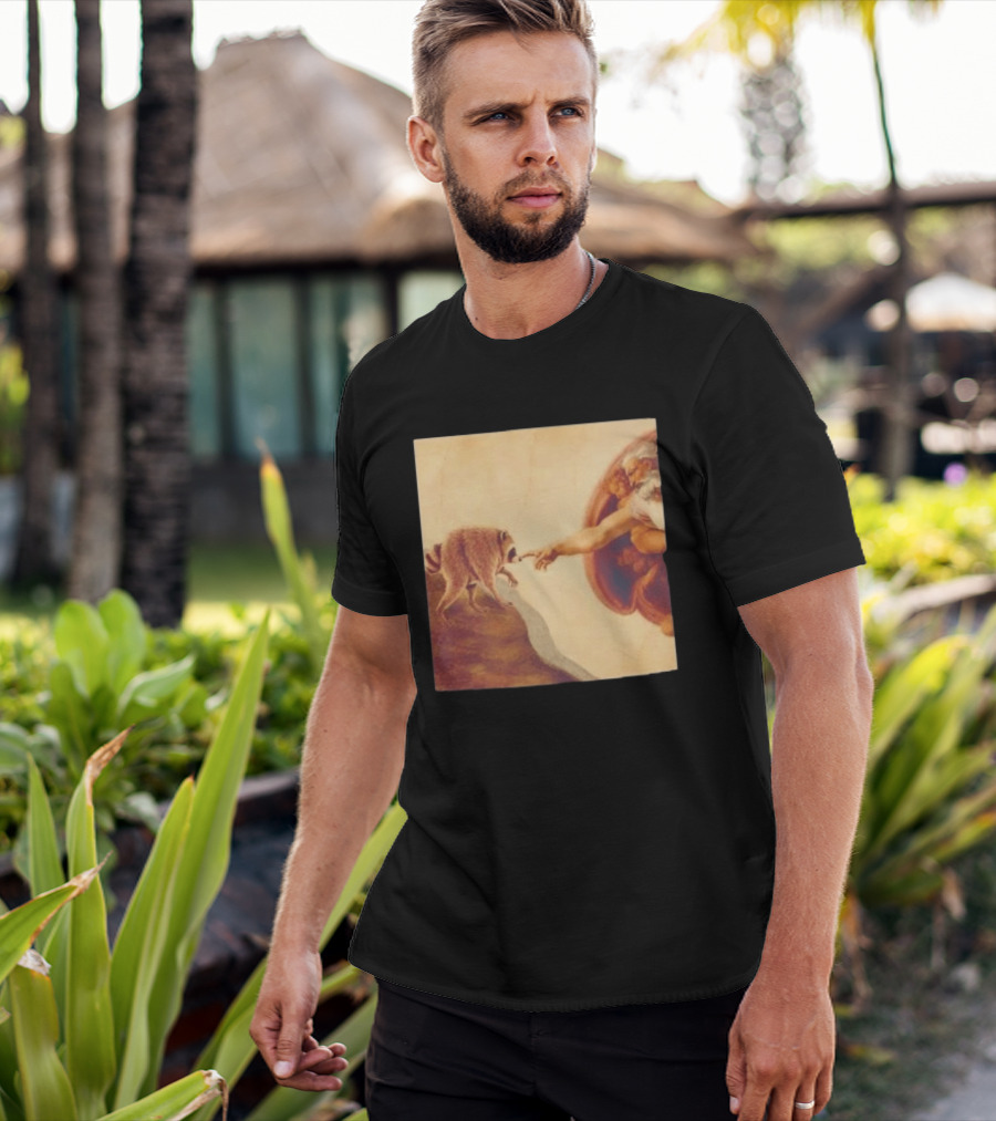 Jimothy Raccoon And The Creation Of Adam Renaissance Mashup T-Shirt