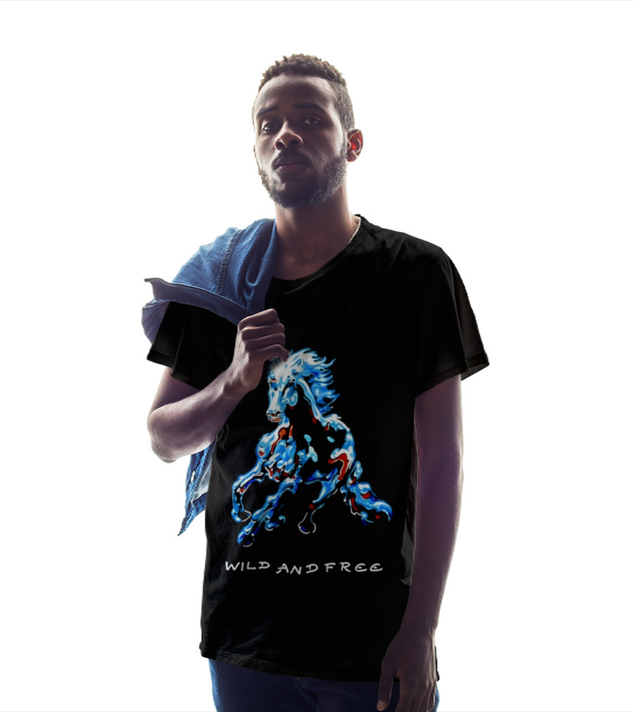 Wild Horse Wild And Free Blue Red Watercolor T-Shirt