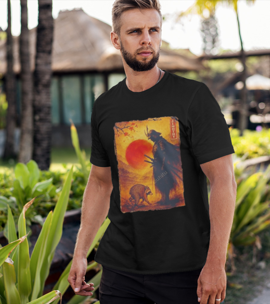 Jimothy Samurai Warrior And Raccoon Japanese Sunset T-Shirt