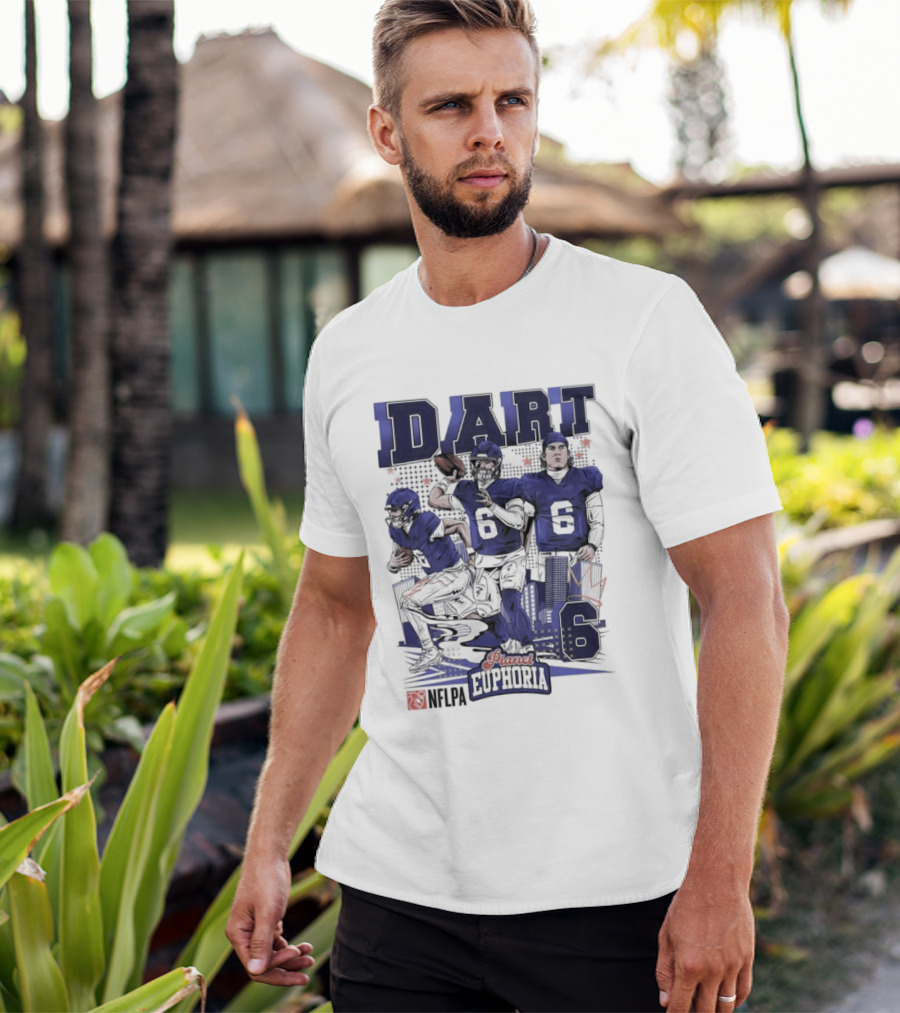 Jaxson Dart #6 New York Giants Football Comic Superpower Quarterback T-Shirt