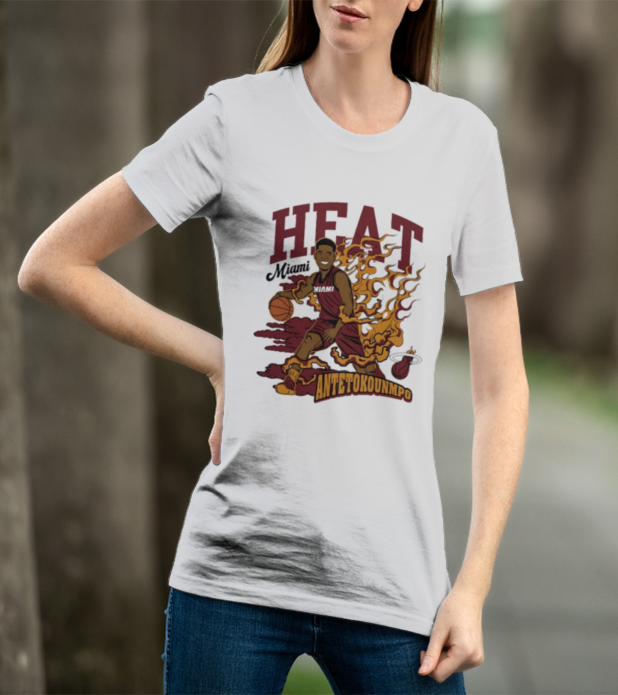 Miami Heat Antetokounmpo Basketball Flame Comic T-Shirt