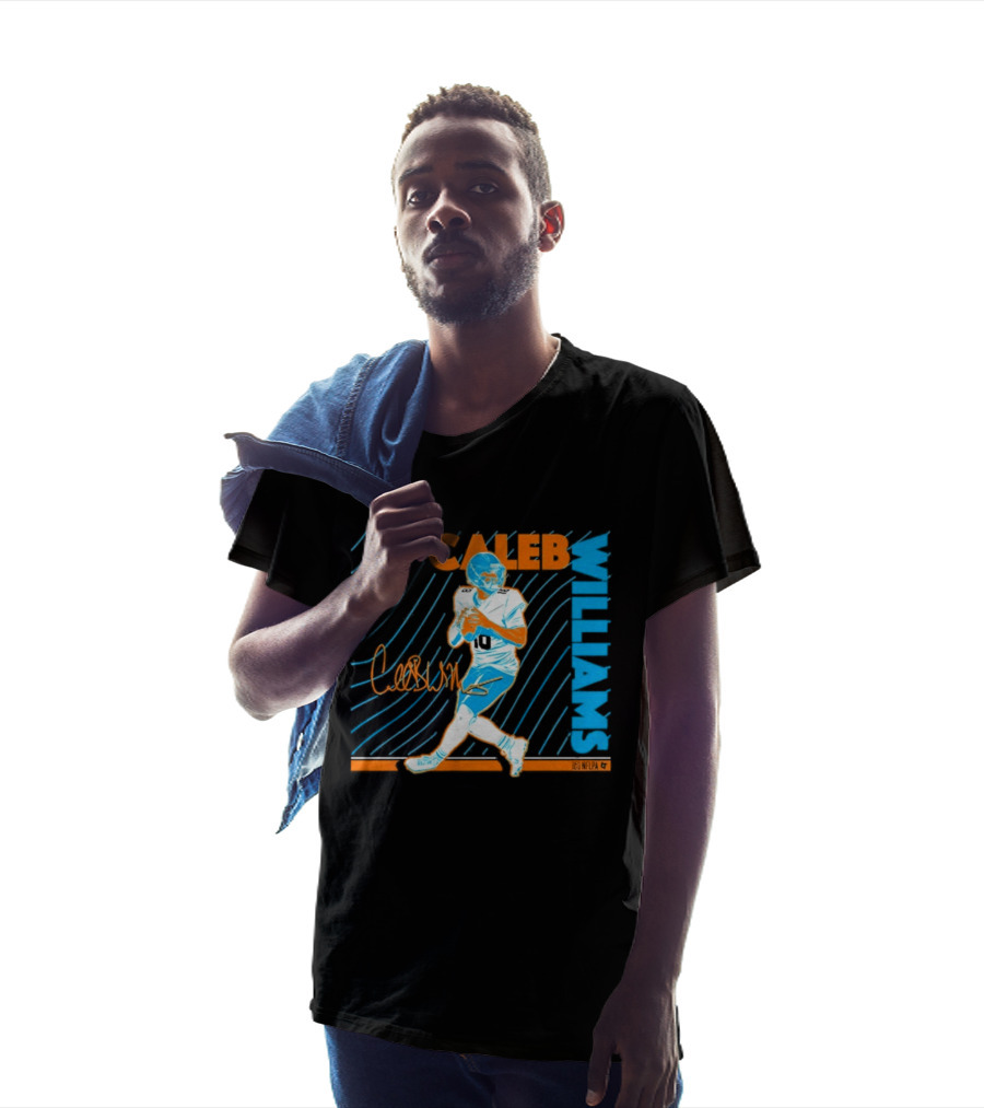 Caleb Williams Neon Nights Football Pose With Signature T-Shirt