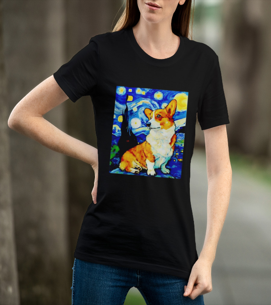 Corgi The Starry Night Vincent Van Gogh Dog Art Collaboration T-Shirt