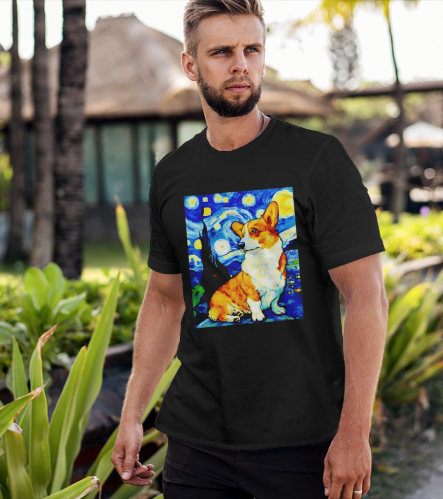 Corgi The Starry Night Vincent Van Gogh Dog Art Collaboration T-Shirt