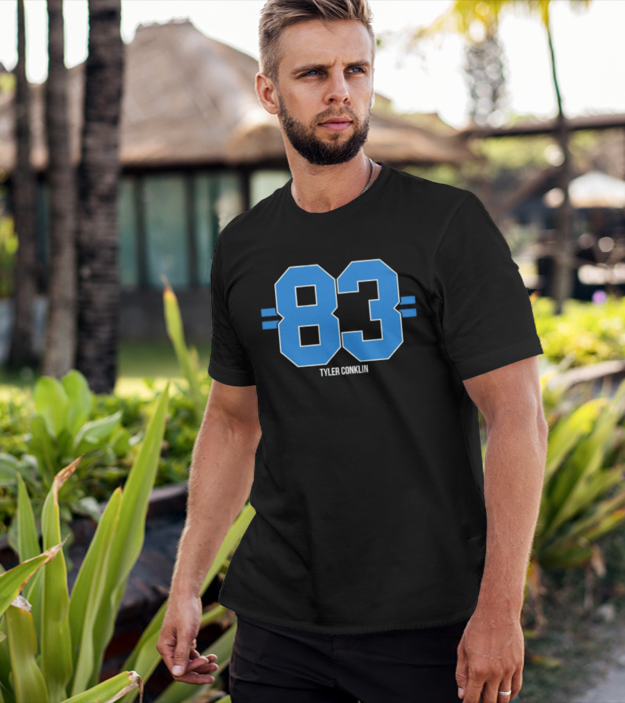 Tyler Conklin 83 Blue Stripe Detroit Lions Number T-Shirt