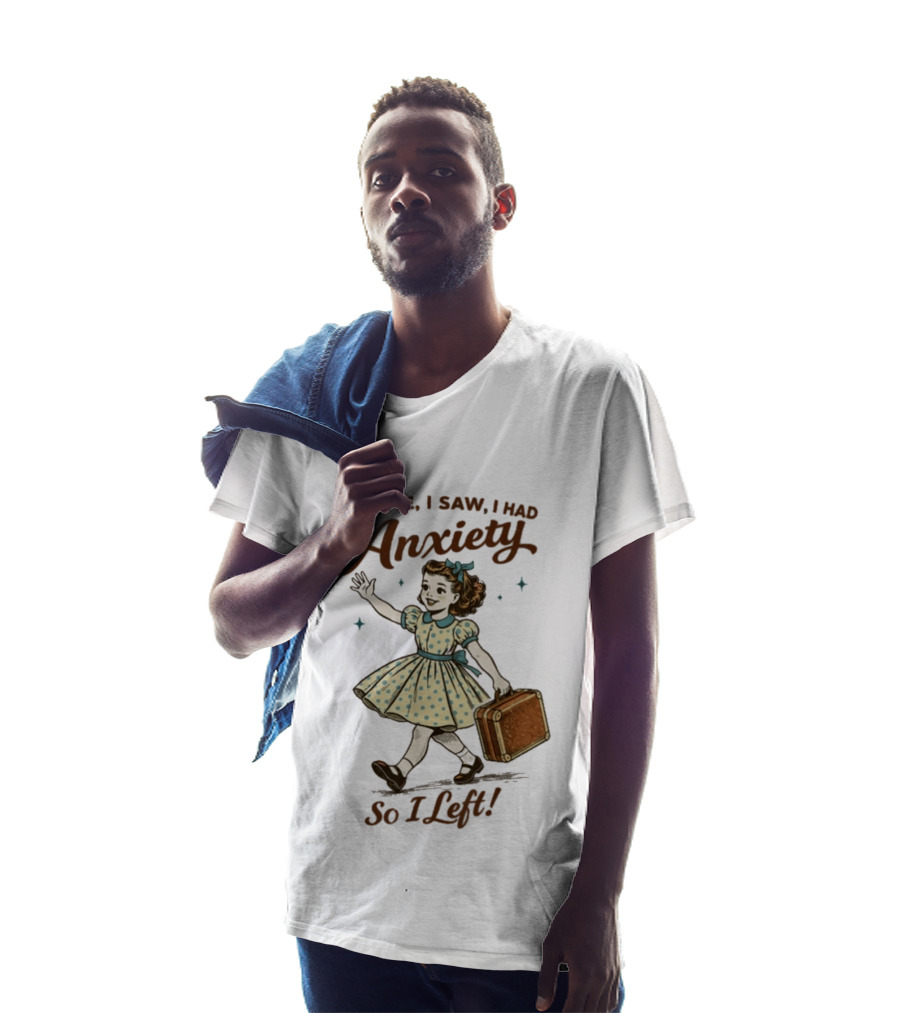 I Came I Saw I Had Anxiety So I Left Vintage Style Retro Girl Carrying Suitcase T-Shirt