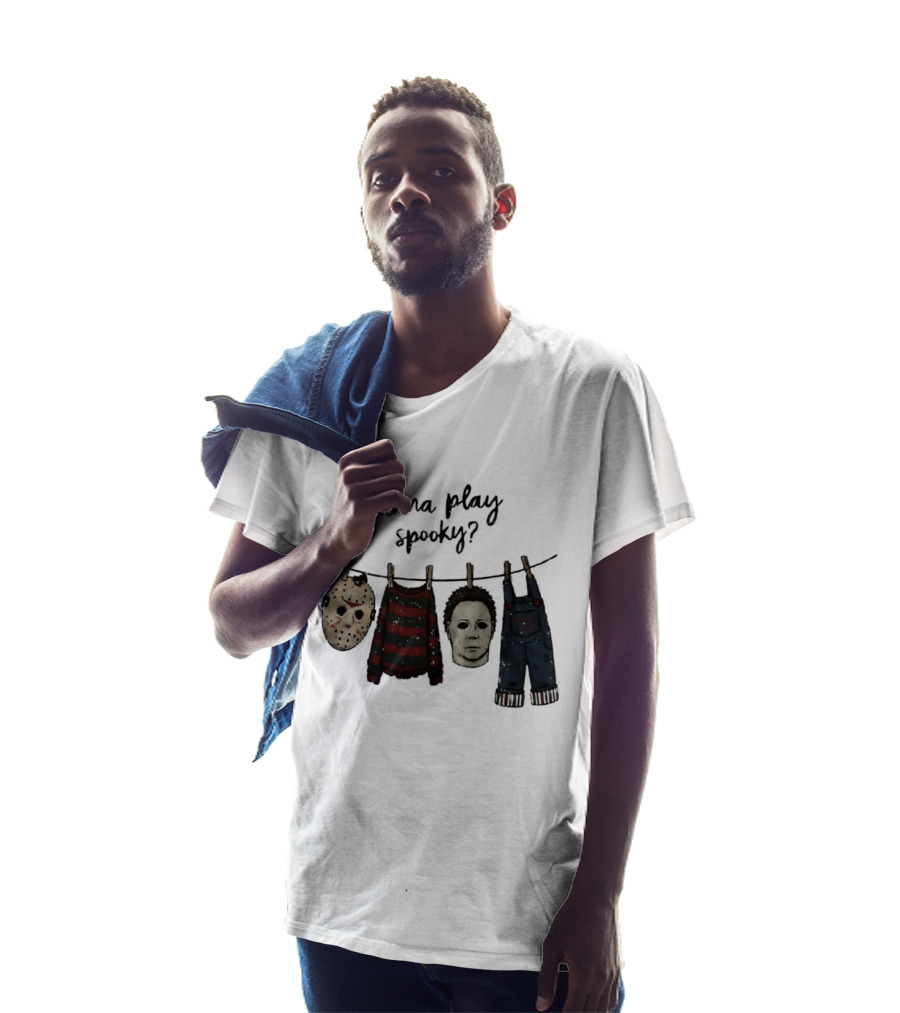 Wanna Play Spooky Halloween Horror Mask And Costume References T-Shirt