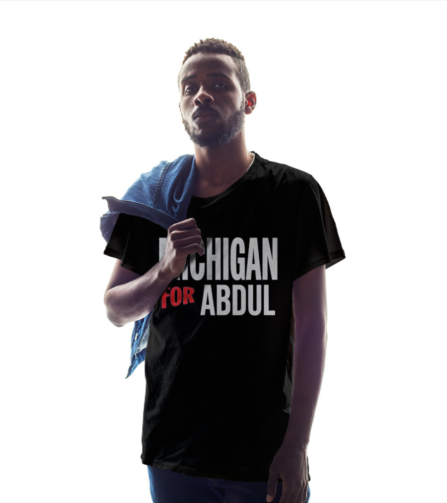 Michigan For Abdul Text Bold Red And White T-Shirt