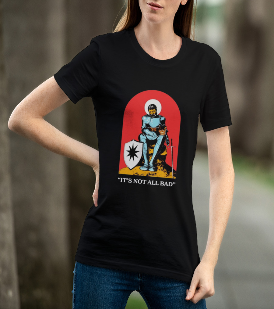 Knight With Armor And Cat Companion On Red T-Shirt