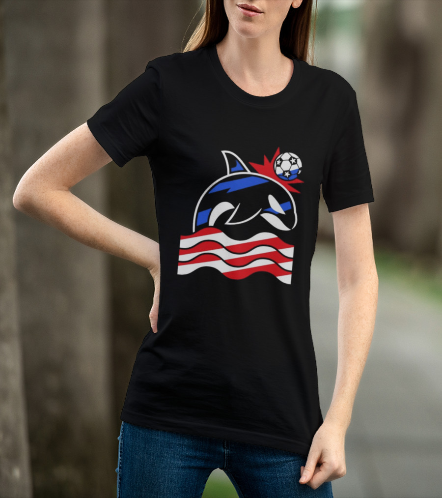 Wild Whale Red White And Blue Waves With Soccer Ball T-Shirt