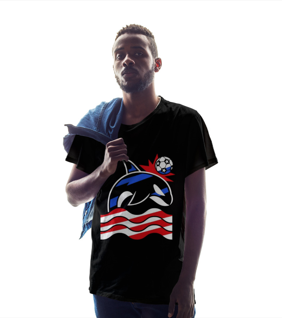 Wild Whale Red White And Blue Waves With Soccer Ball T-Shirt