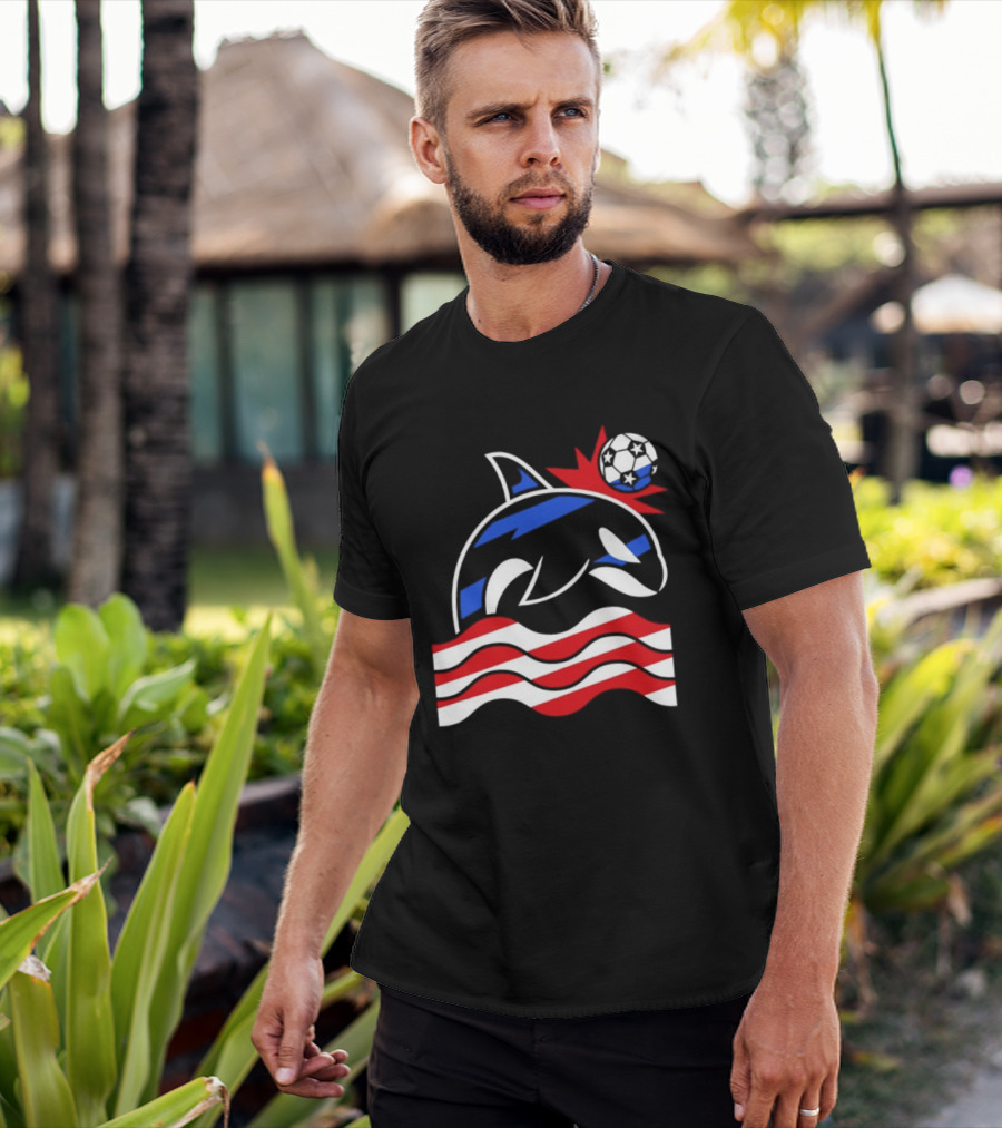 Wild Whale Red White And Blue Waves With Soccer Ball T-Shirt