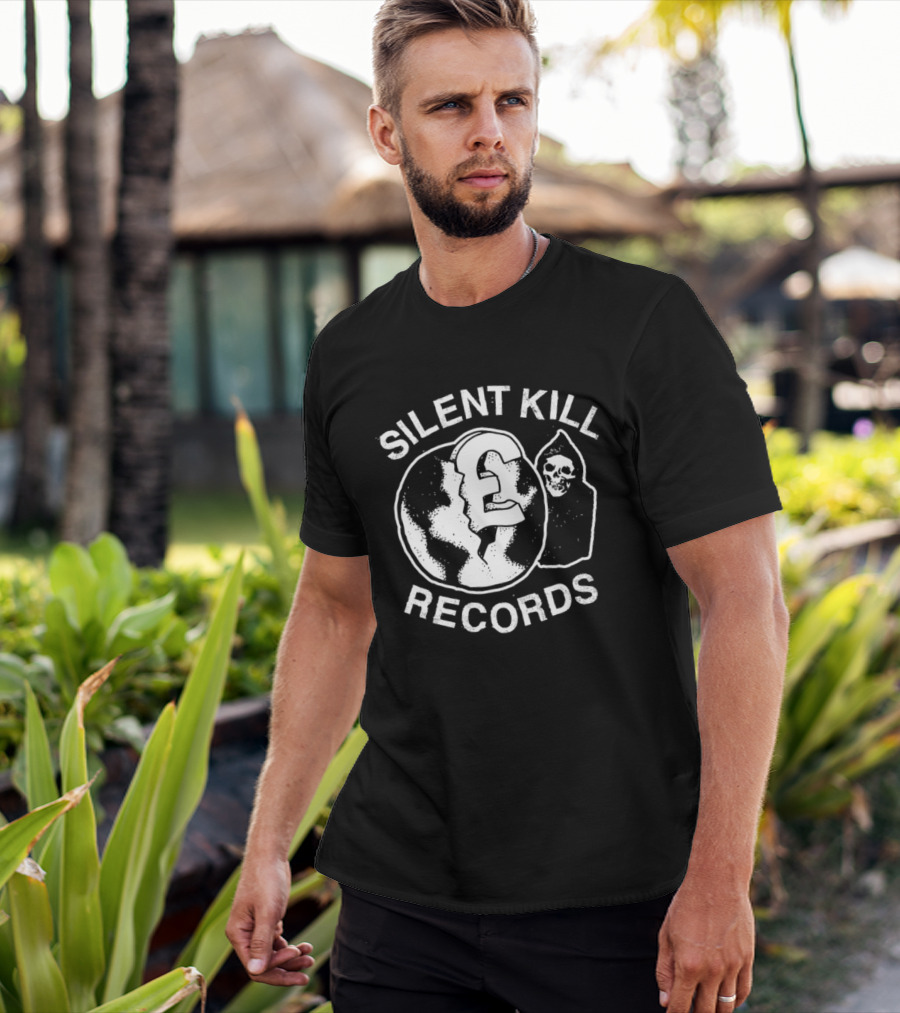 Silent Kill Records Skull Punk Logo Earth T-Shirt