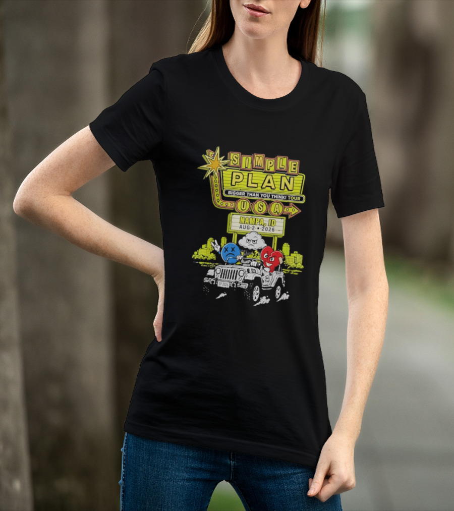 Simple Plan Bigger Than You Think Tour Nampa ID USA August 2 2026 T-Shirt