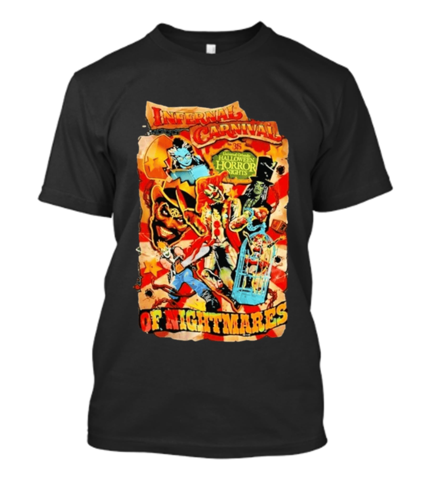 Infernal Carnival Of Nightmares Universal Orlando Halloween Horror Nights 35 Spooky Clown And Ghostly Characters T-Shirt