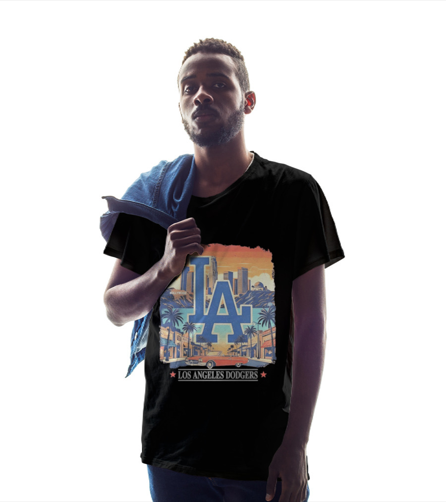 Los Angeles Dodgers LA Hollywood Skyline Classic Car T-Shirt
