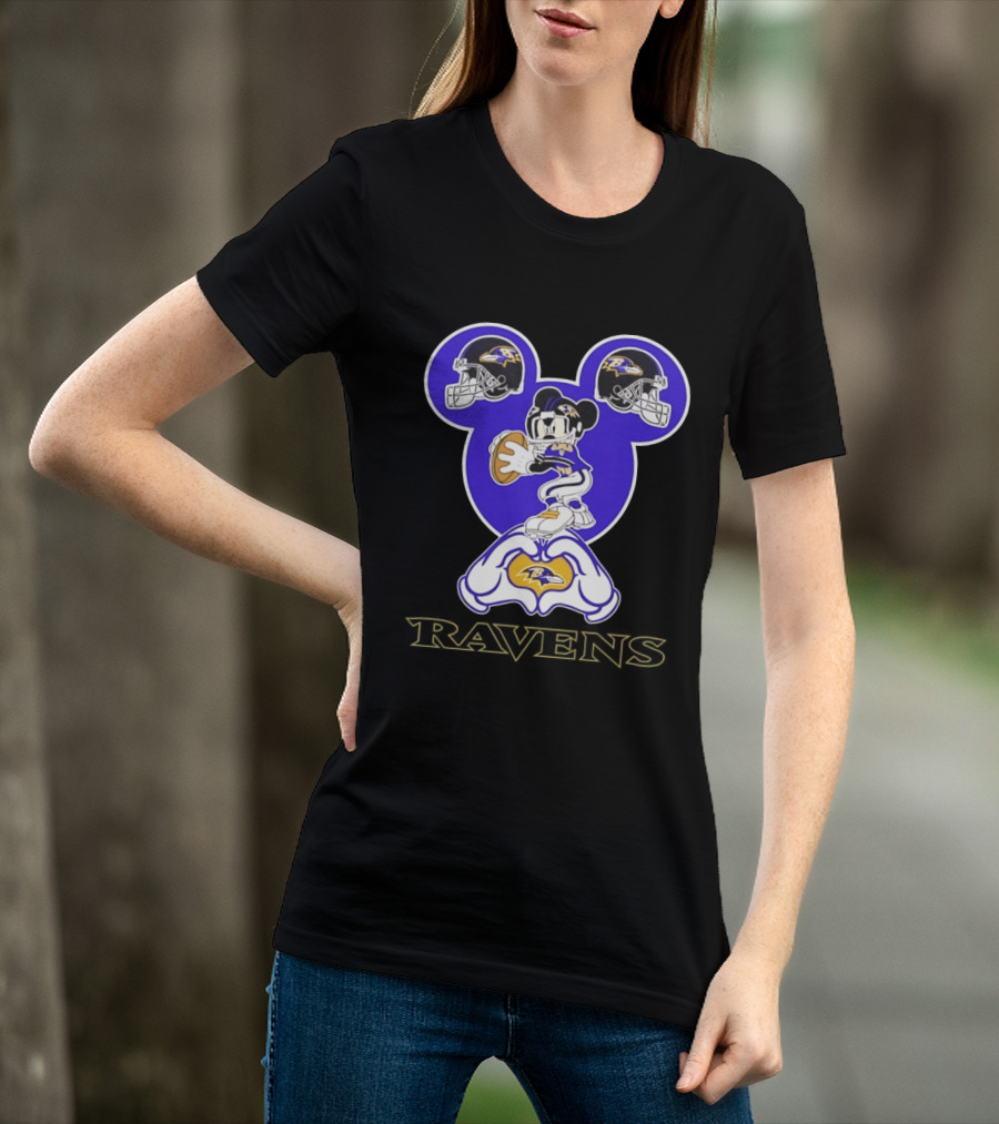 Mickey Mouse Baltimore Ravens Football Love Ravens Helmets T-Shirt
