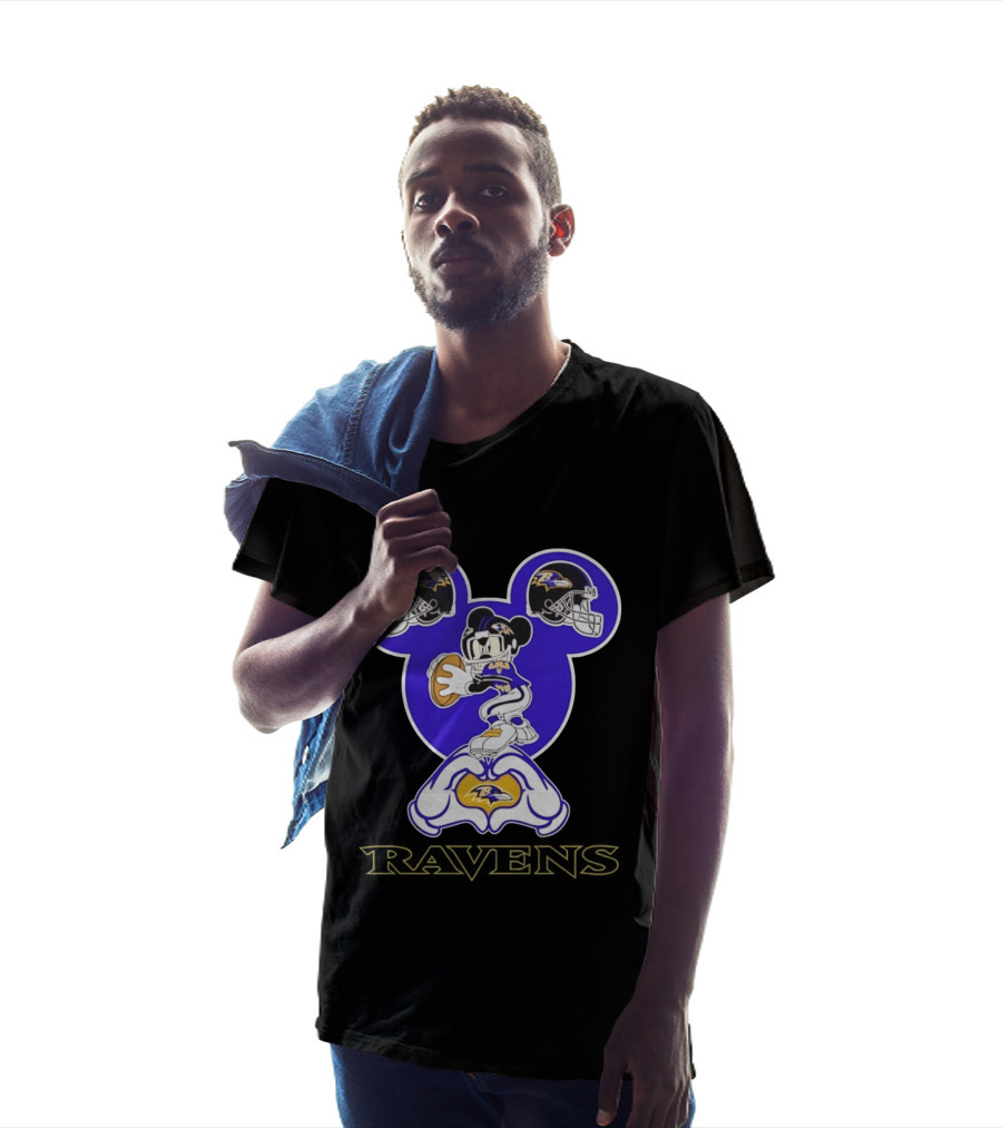 Mickey Mouse Baltimore Ravens Football Love Ravens Helmets T-Shirt