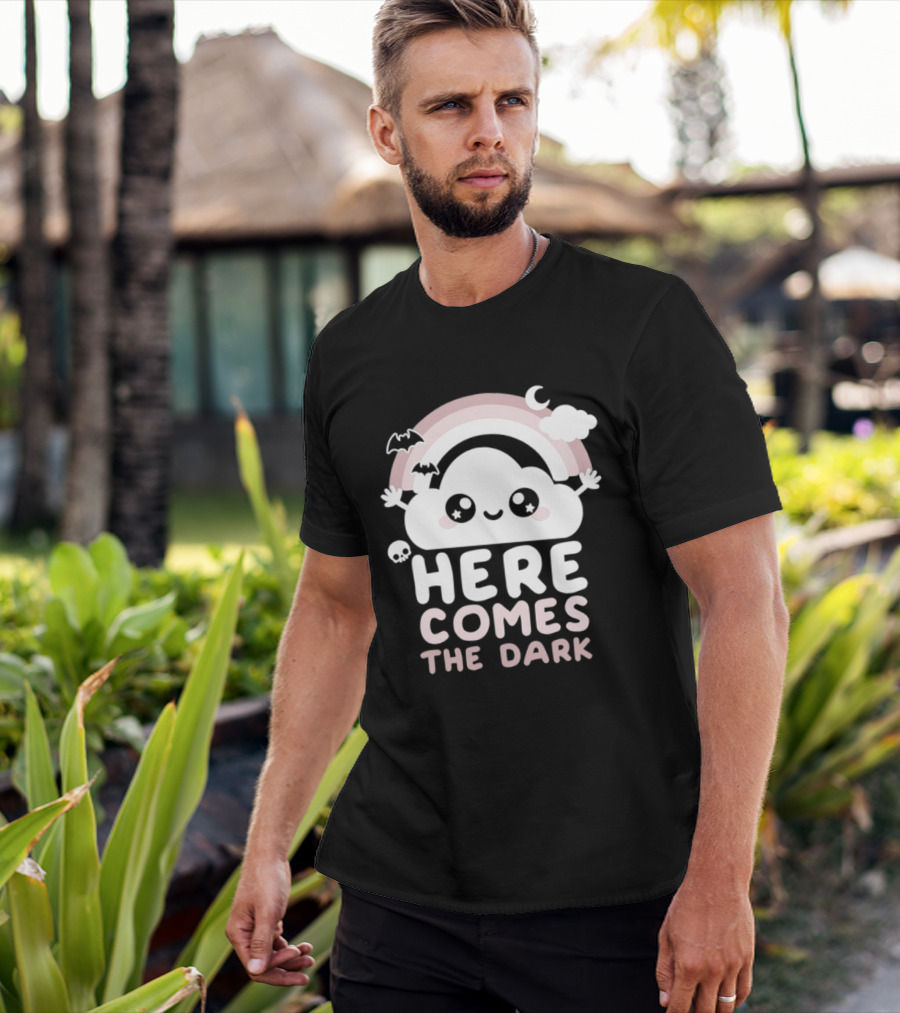 Here Comes The Dark Cute Cloud Rainbow Bats Moon And Stars T-Shirt