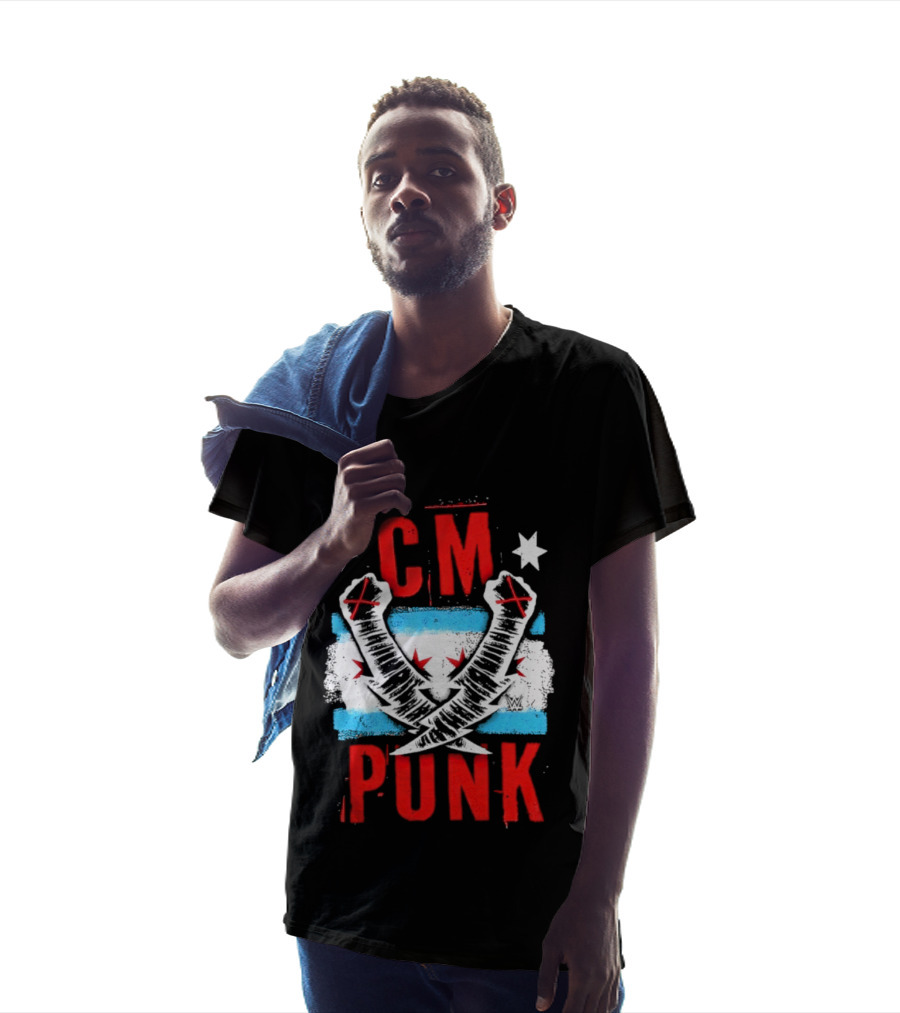 CM Punk Chicago Flag Lightning Bolt Fist WWE Stars T-Shirt