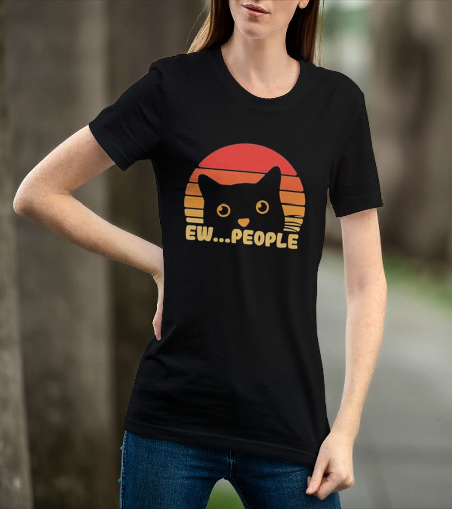 Ew People Judgmental Cat Face Stripes T-Shirt
