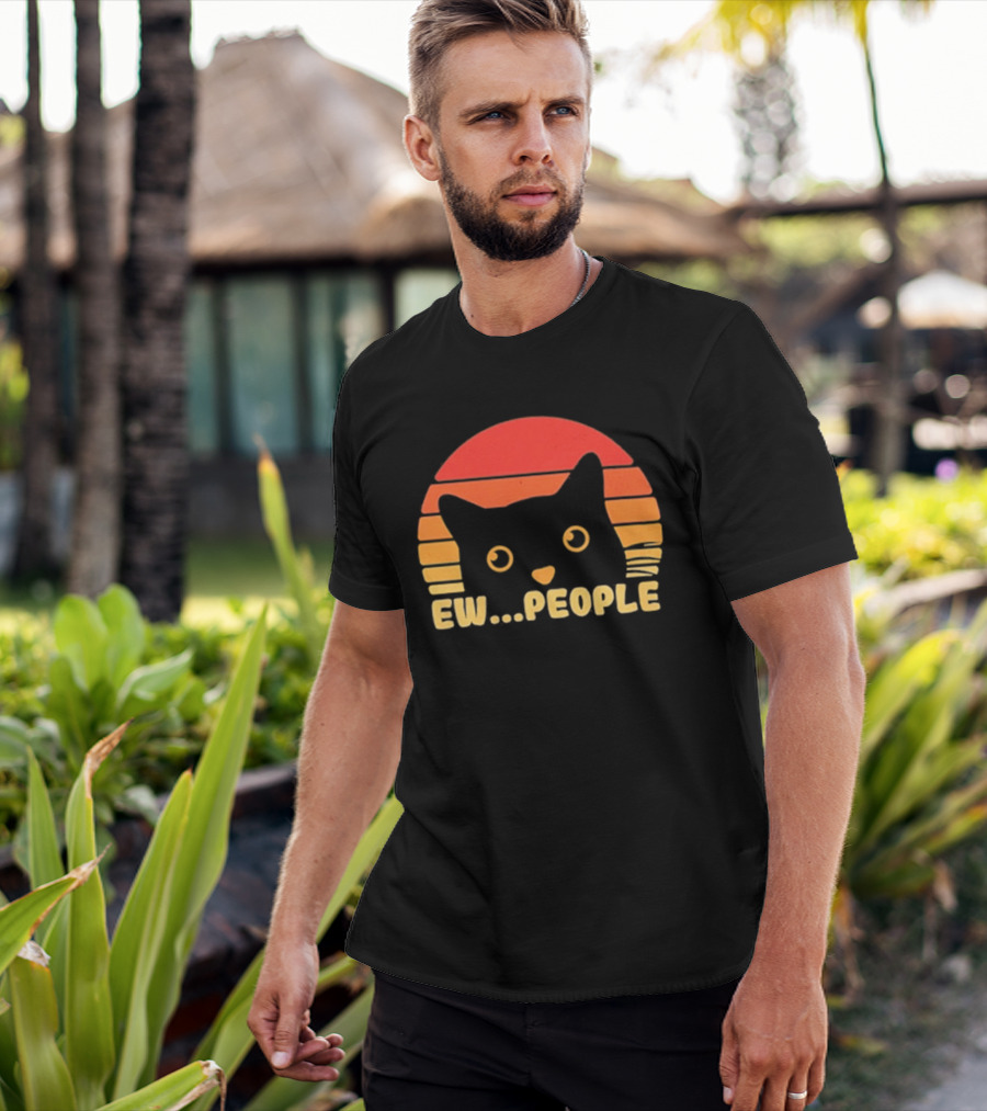 Ew People Judgmental Cat Face Stripes T-Shirt