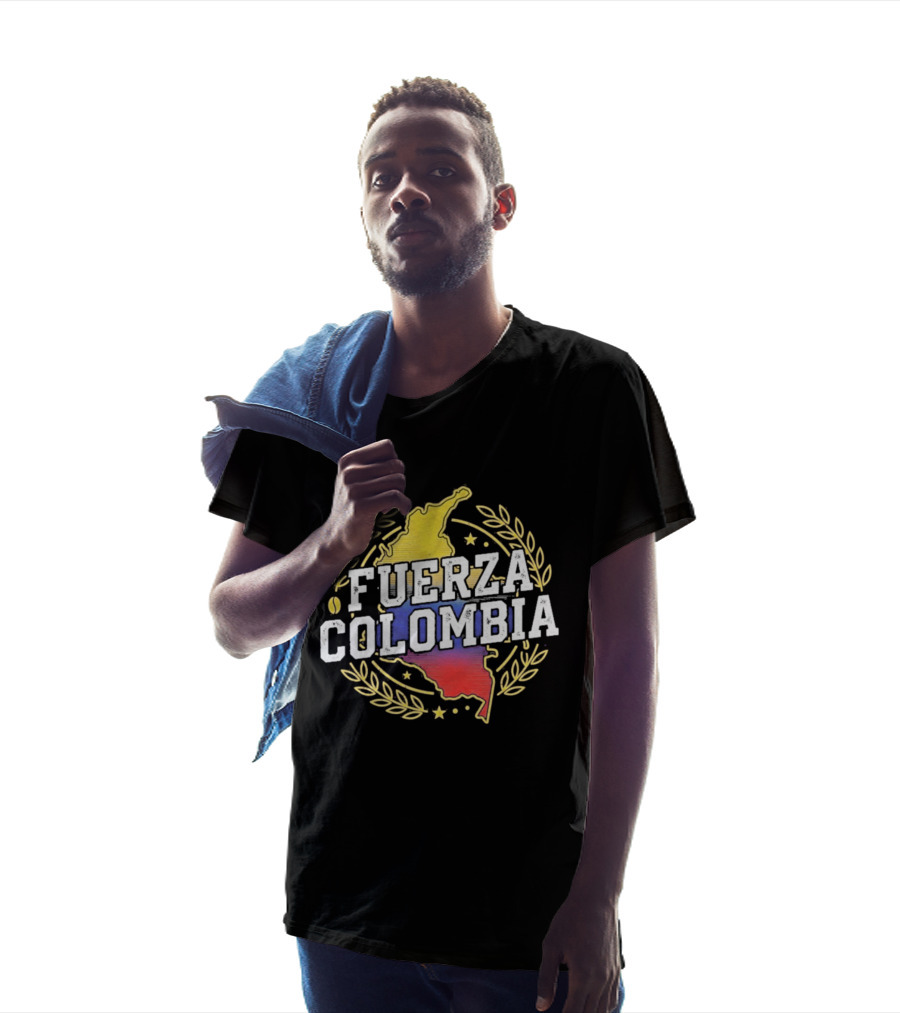 Fuerza Colombia Map Yellow Blue Red Laurel And Stars T-Shirt