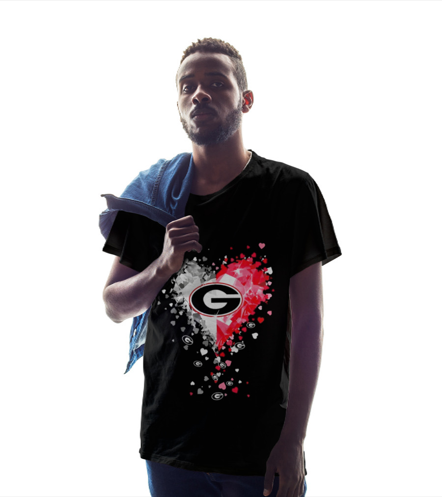 Georgia Bulldogs Heart Shaped Red And White Gemstone T-Shirt