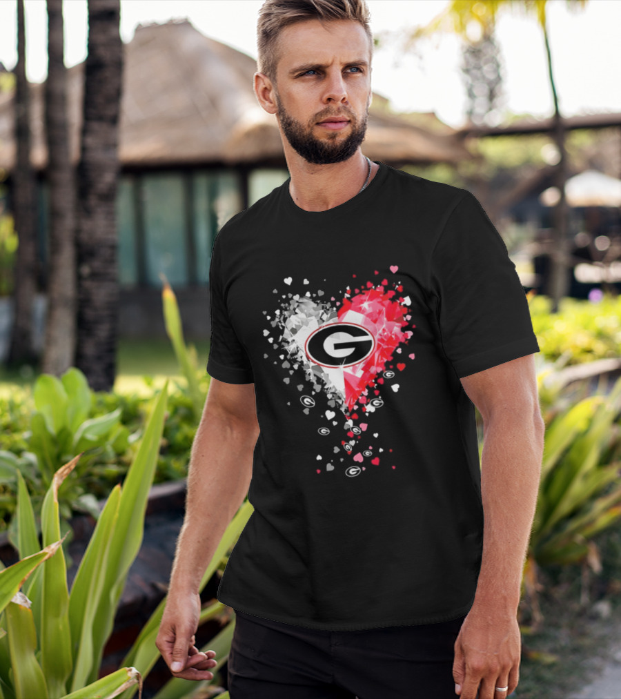 Georgia Bulldogs Heart Shaped Red And White Gemstone T-Shirt