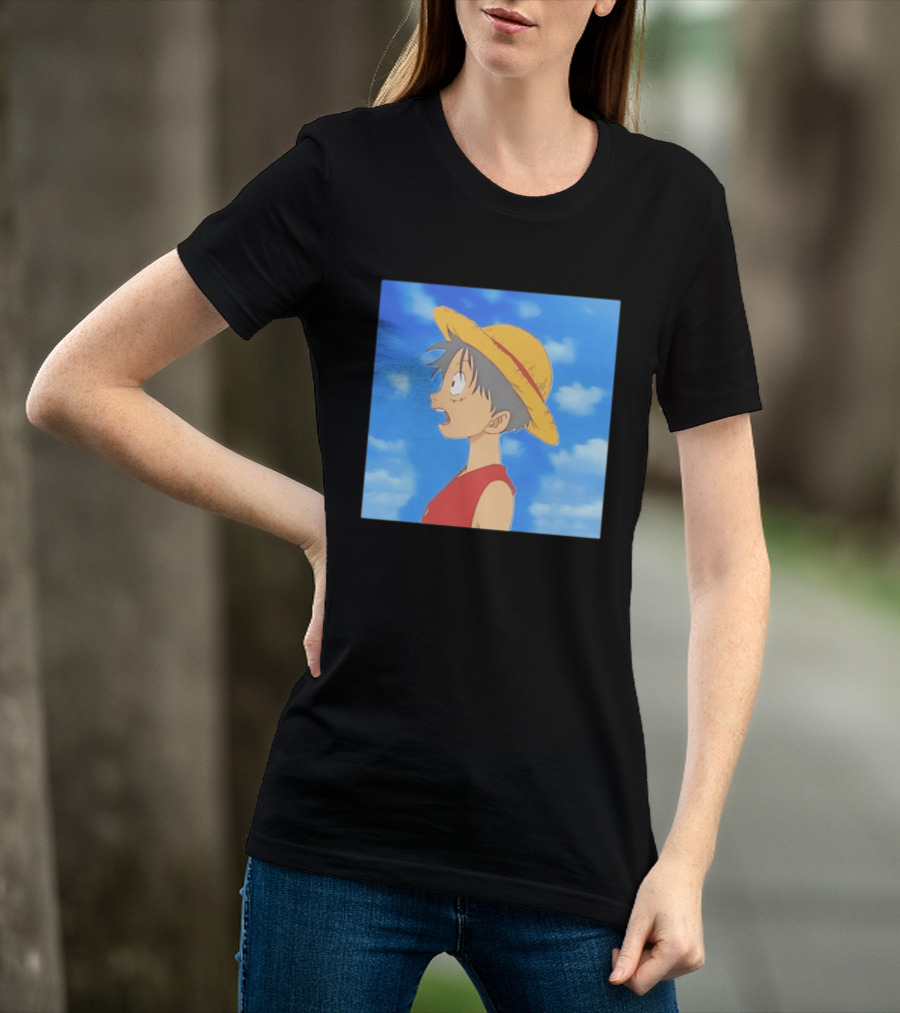 Monkey D Luffy Sky Gazing Red Vest Yellow Straw Hat Anime Scene Clouds Blue Sky T-Shirt