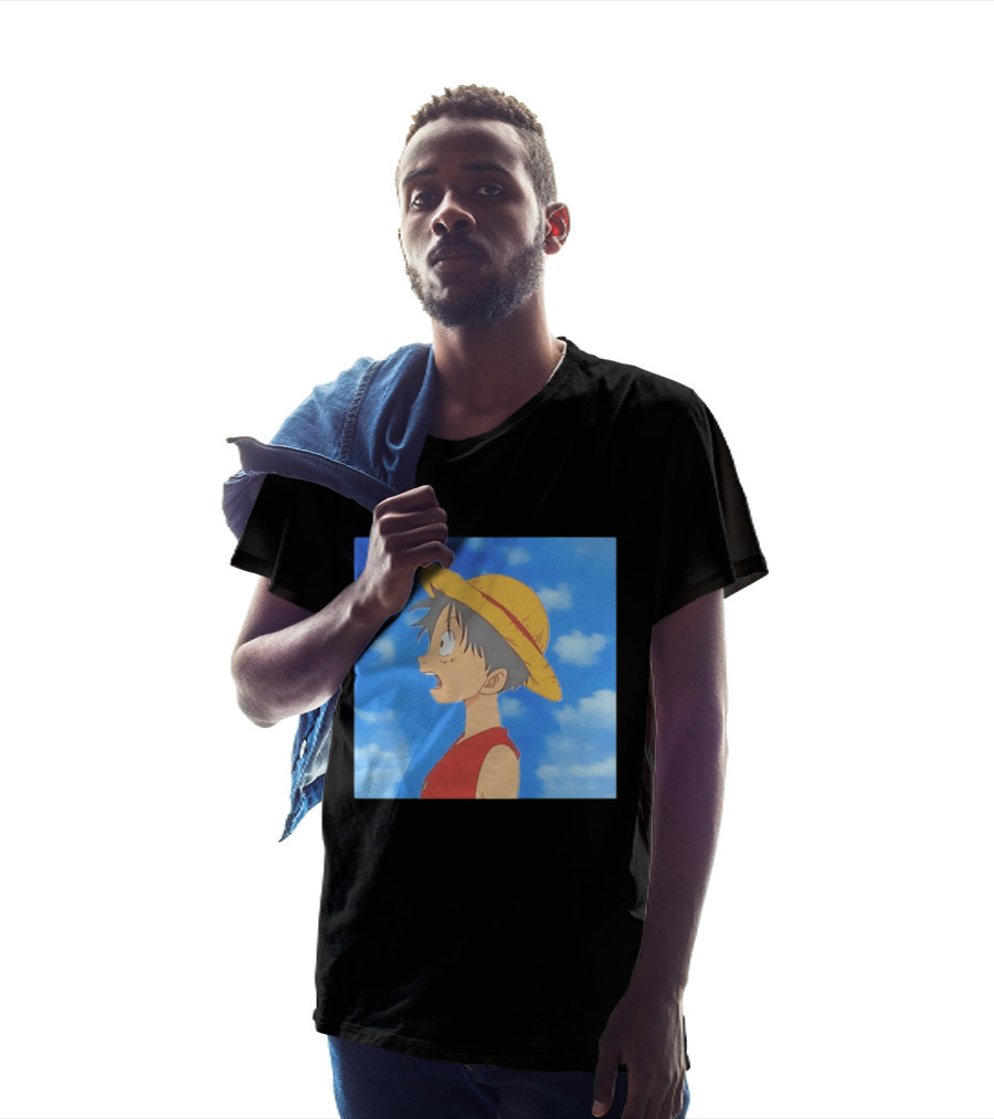 Monkey D Luffy Sky Gazing Red Vest Yellow Straw Hat Anime Scene Clouds Blue Sky T-Shirt
