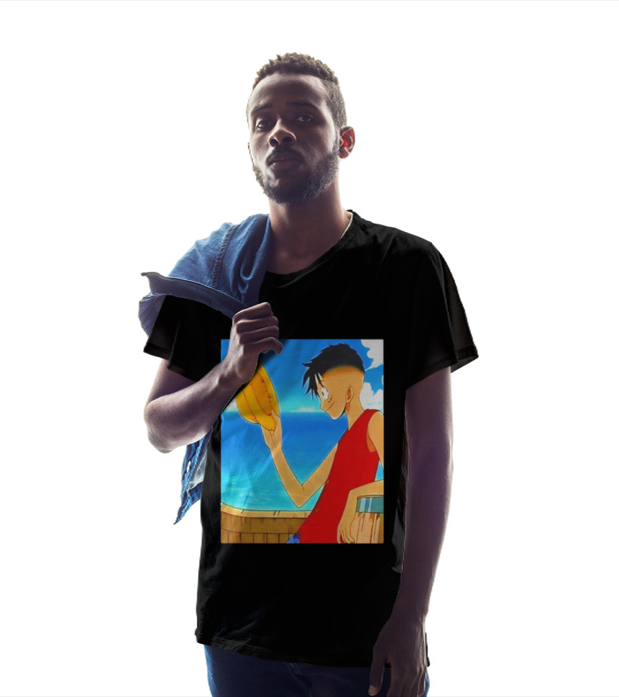 One Piece Luffy Taper Fade Anime Manga Straw Hat Ocean Scene T-Shirt